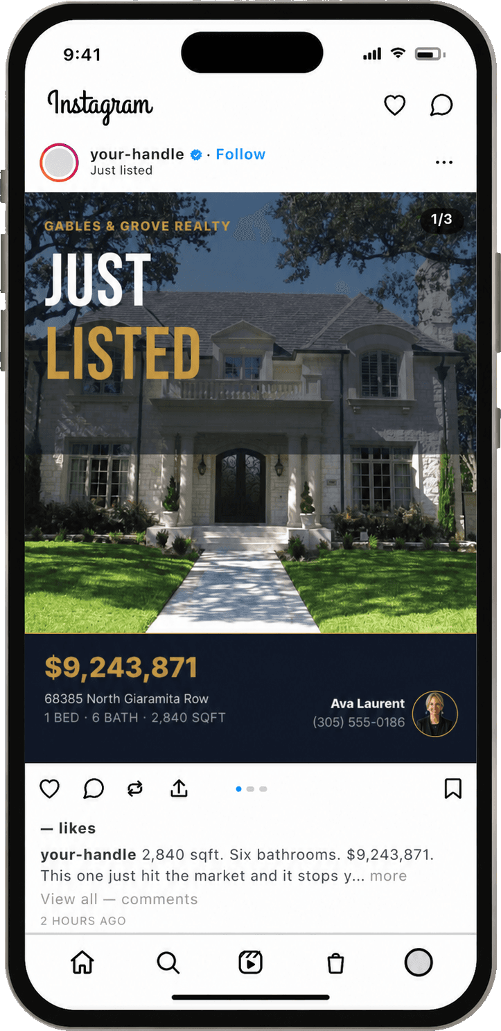 An illustration of a GigaDrip real-estate post as it would appear on Instagram